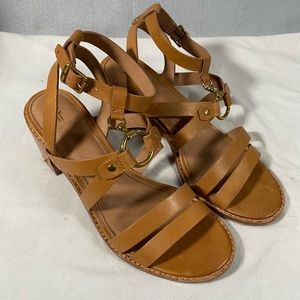 Frye Brown Leather Ankle Strap Heeled Sandals Shoes Womans Size 8